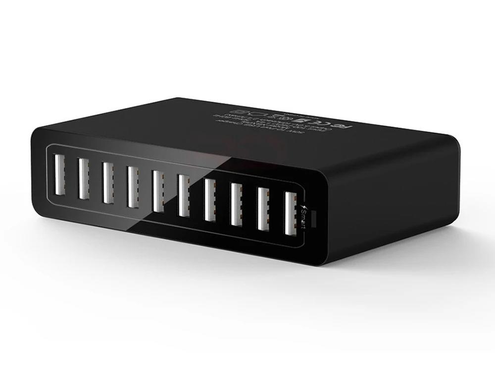 60W USB Charger Station 10 Port Desktop USB Fast Charger for Smart USB Charger for Multiple Devices Smart Phone Tablet Laptop