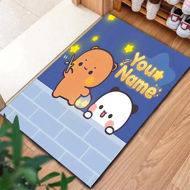 Bear Panda Night Custom Name Carpet Rug For Living Room Bedroom Home Sofa Decoration Kids Play Nonslip Floor Mat
