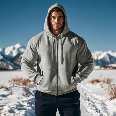 Men's American Style Autumn/Winter Warm Velvet Hooded Zipper Sweatshirt