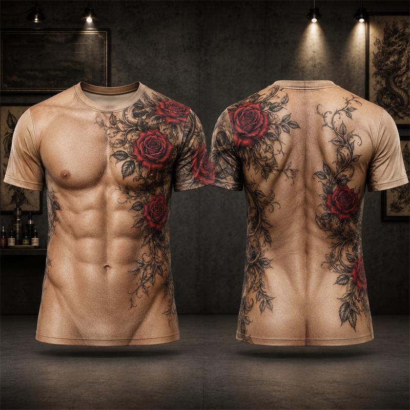 T-shirt Manches Courtes Homme Drôle Motif Musclé Faux Impression 3D Graphique Faux Abdominaux Col Rond Décontracté Fête Cosplay Costume T-shirts