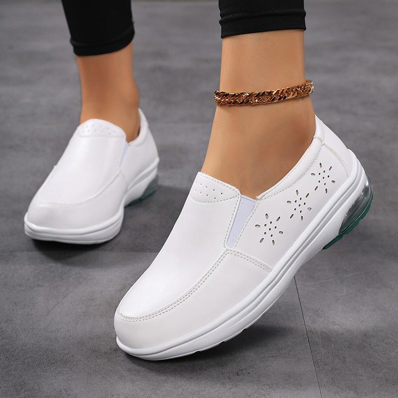 Nurse shoes women's leather autumn shallow mouth breathable air cushion soft sole thick sole white shoes medical shoes non-slip