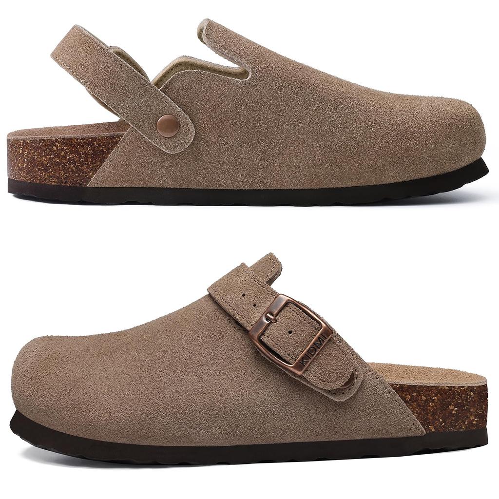 Fashion Crestar Women's Suede Clogs with Adjustable Strap Fashion Cork Footbed Genuine Leather Mules Outdoof New Slip on Potato Shoes