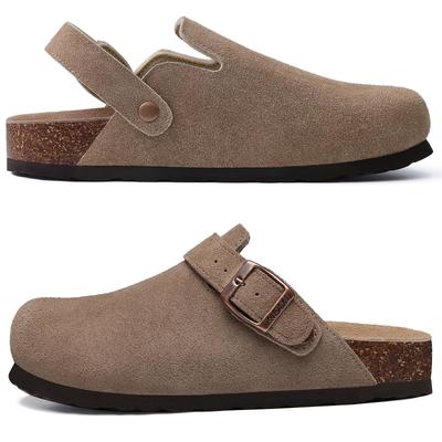 Fashion Crestar Women's Suede Clogs with Adjustable Strap Adult Fashion Cork Footbed Leather Mules New Outdoor Comfortable Potato Shoes