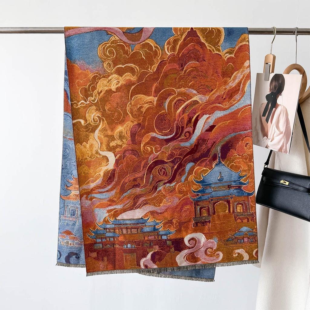 Classic Painting Thickened Scarf Women Autumn Winter Warm Neckscarf Shawl Fashion Tassels Pashmina Lady Wrap Windproof Scarves