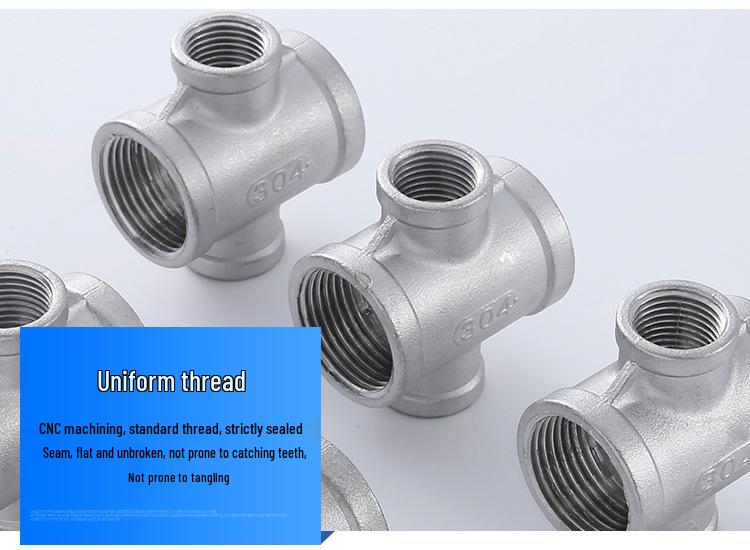 304 Stainless Steel 4-Way Reducing Tee with Inner Thread, 4-Point Pipe Fitting Cross Joint