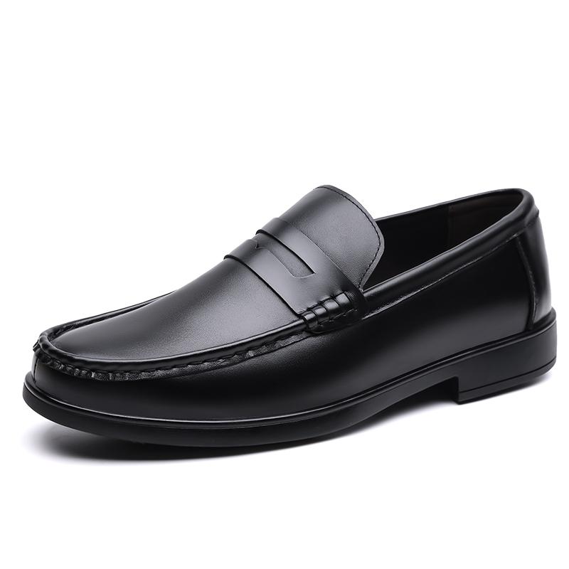 Fashion Brand Comfortable Round Toe Business Casual Leather Shoes Summer New Men Top Layer Cowhide Hollow Breathable Bean Shoes