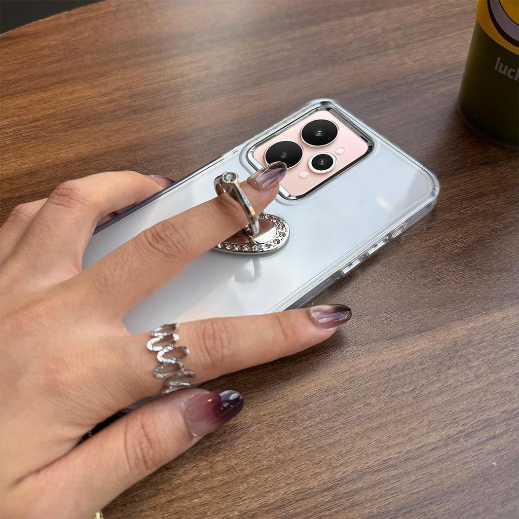 Luxury Bling Rhinestone Heart Ring Bracket Clear Phone Case for Realme 15 5G,15 Pro 5G Stand Cover