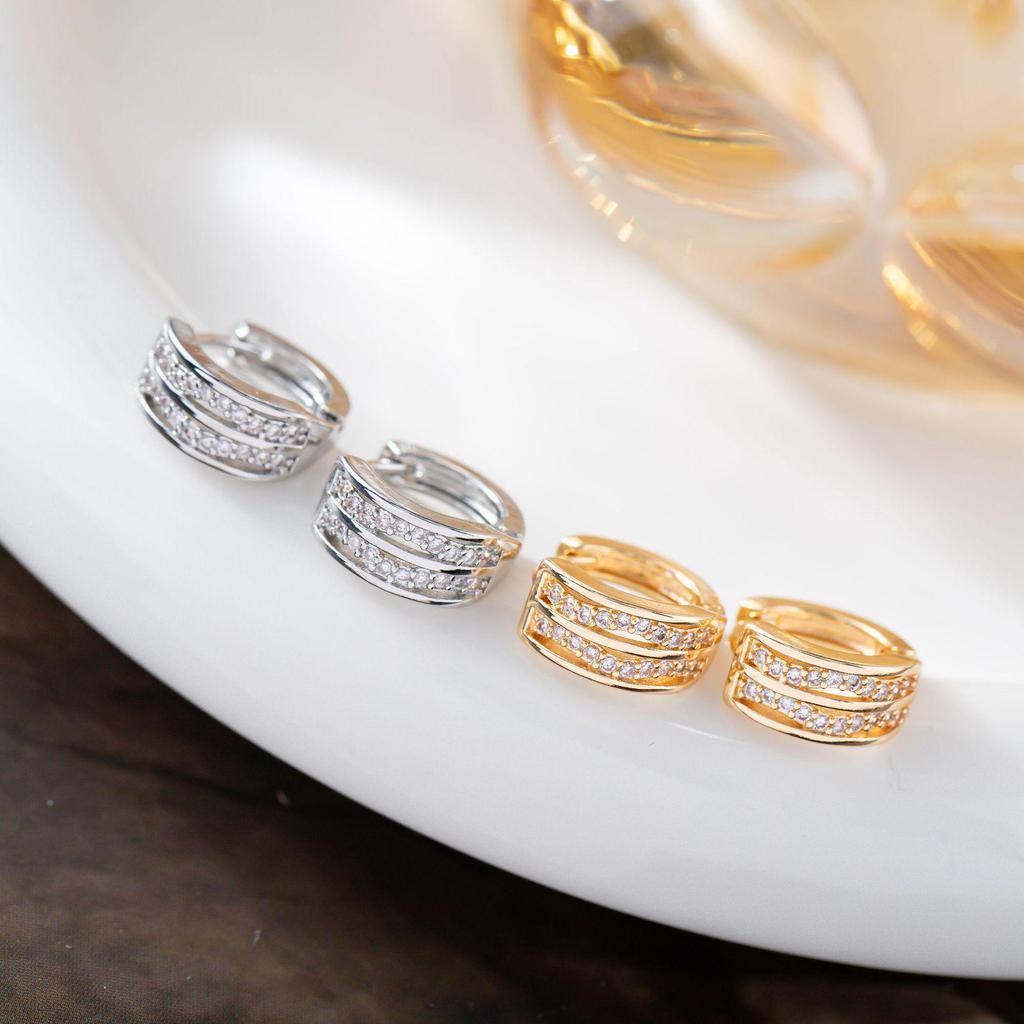 Korean Wave Double Row Rhinestone Ear Cuff with Zirconia for Women