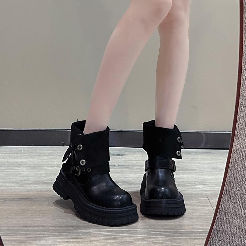 Women's retro not tired feet Martin boots - comfortable soft elastic trend non-slip wear-resistant chic versatile outstanding height increase shoes