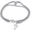 Rolo Chain Bracelet with Cross Charm Wire Little Thorns Cuban Chain Cross Dangle Pendant Cable Chain Link  Men Women Bracelet