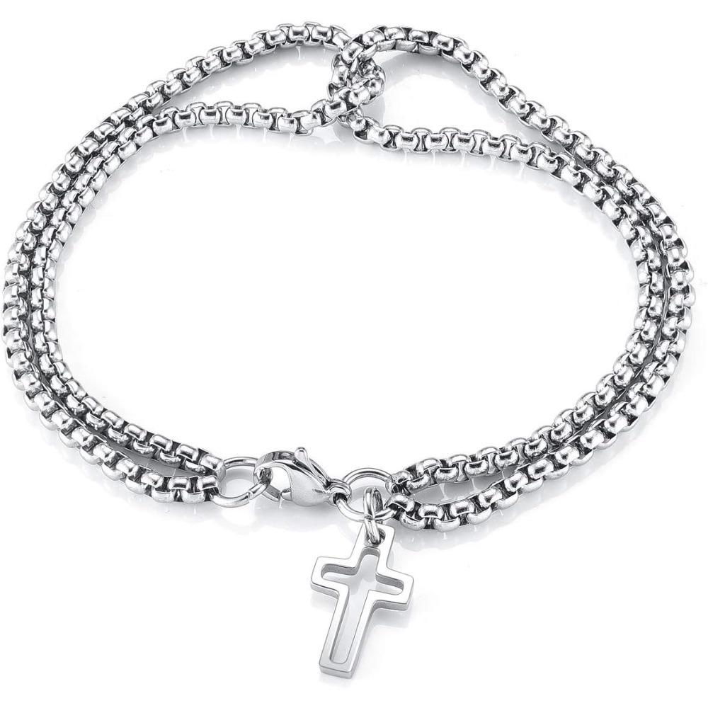 Rolo Chain Bracelet with Cross Charm Wire Little Thorns Cuban Chain Cross Dangle Pendant Cable Chain Link Men Women Bracelet
