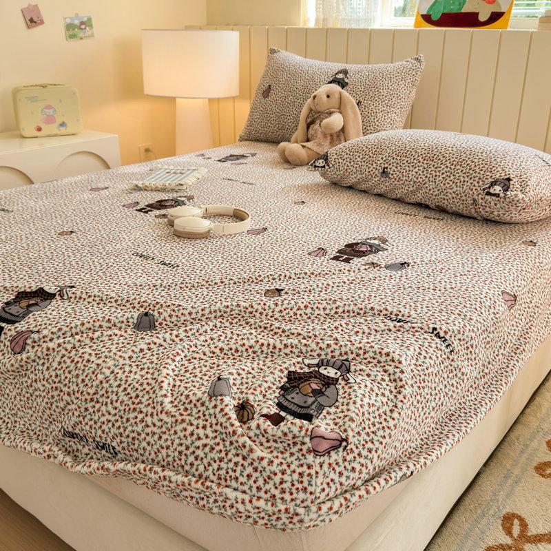 New Winter Milk Velvet Fitted Sheet, Single Piece, Fully Wrapped, Non-slip, Non-shifting Fitted Sheet, Washable and Machine Washable