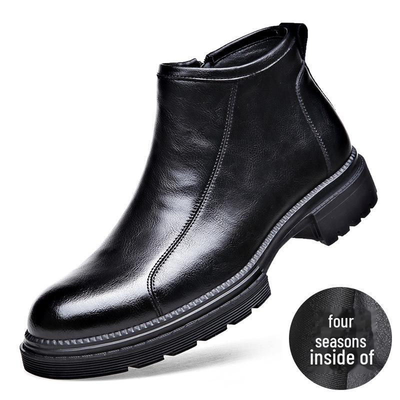 Pánské retro kožené Chelsea boty v římském stylu s bočním zipem - Zimní plus sametové teplé společenské módní.