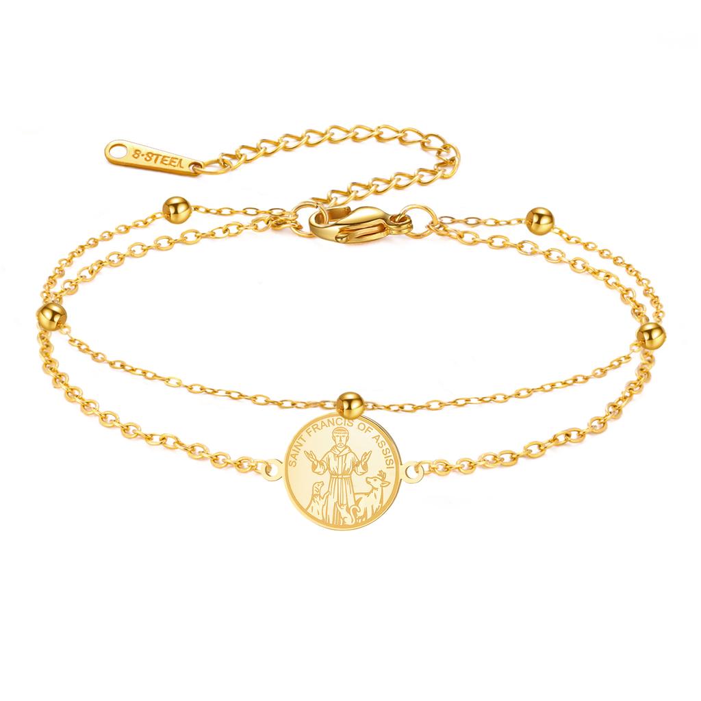 LIKGREAT Protection St.Francis Bracelet for Women Christian Catholic Amulet Stainless Steel Jewelry Valentine's Day Gifts