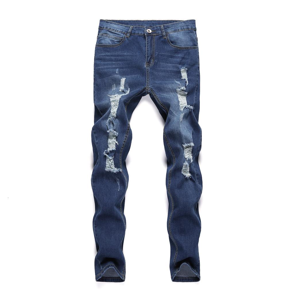 Herren Jeans Farbe Rissige Löcher Ausgefranst Verlauf Gewaschene Hose