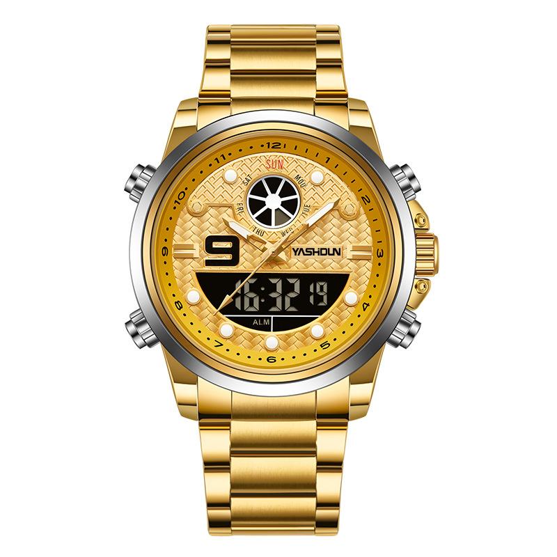 Dual Movement Multifunctional Electronic Watch Sports Steel Belt Luminous Quartz Watch Waterproof Watch