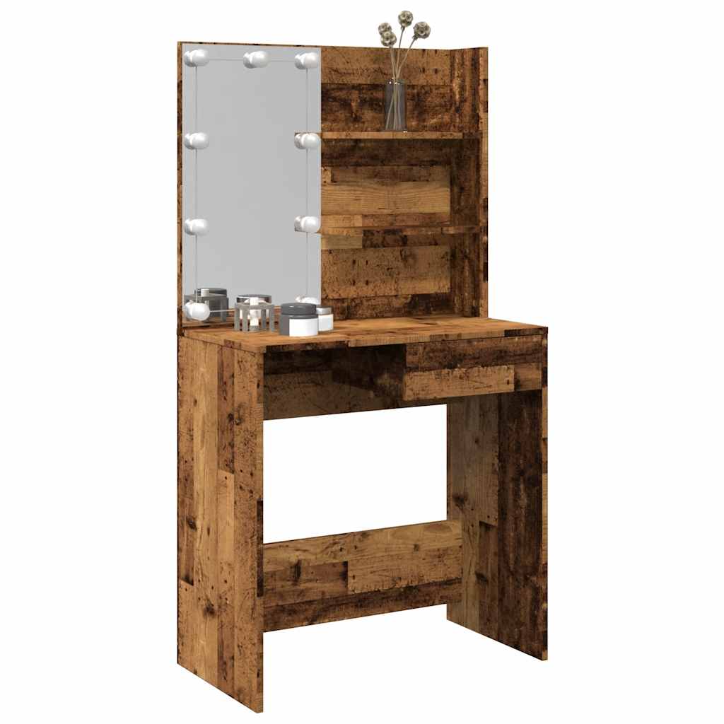 Makeup Table with LED Lights Rustic Wood Look 74.5 x 40 x 141 cm