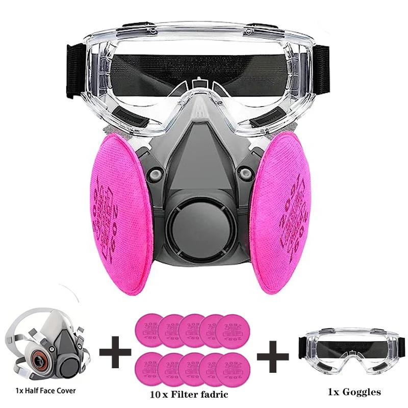 Reusable 6200 Respirator Gas Mask Half Face with 2097 Filter Goggles Sets for Epoxy Dust Paint Organic Vapor Welding Grinding