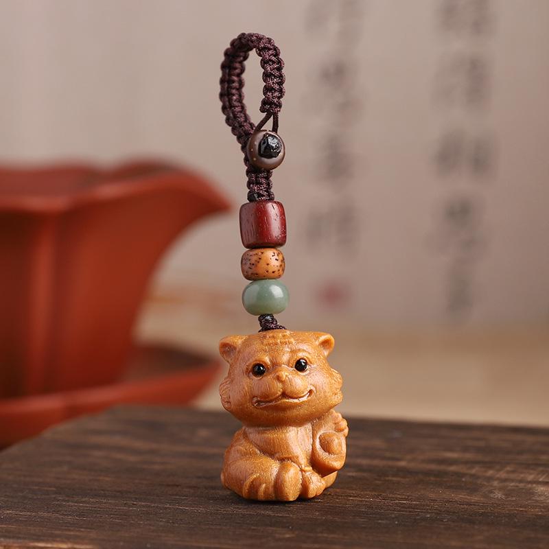 Sandalwood Zodiac Keychain Charm for Men & Women - Cute Mouse Pendant for Keys & Phones