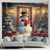 Cute Snowman Christmas Tapestry Xmas Tree Gifts Red Curtains Window Winter Scenery New Year Home Living Room Decor Wall Hanging
