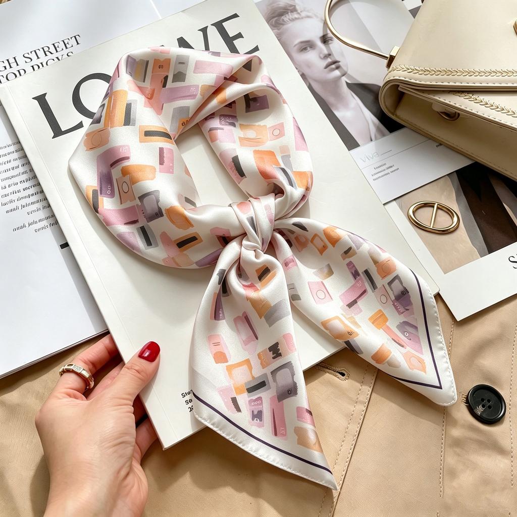 Autumn and winter Maillard cashew square scarf silk scarf women's shirt versatile neck small scarf tied hair decorative scarf