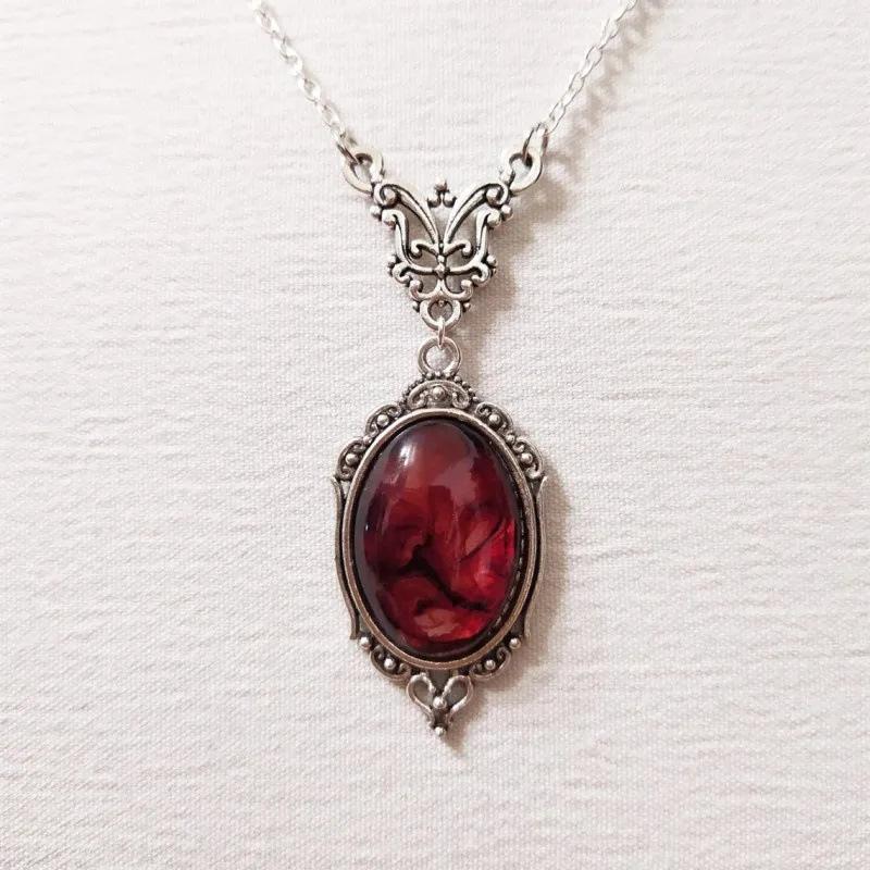 Neue Vintage Rote Quarzkristall Halskette Silberbeschichtet Modeschmuck Anhänger Halskette