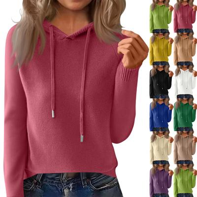 Ladies' Casual Solid Color Knitted Raglan Hooded Sweatshirt