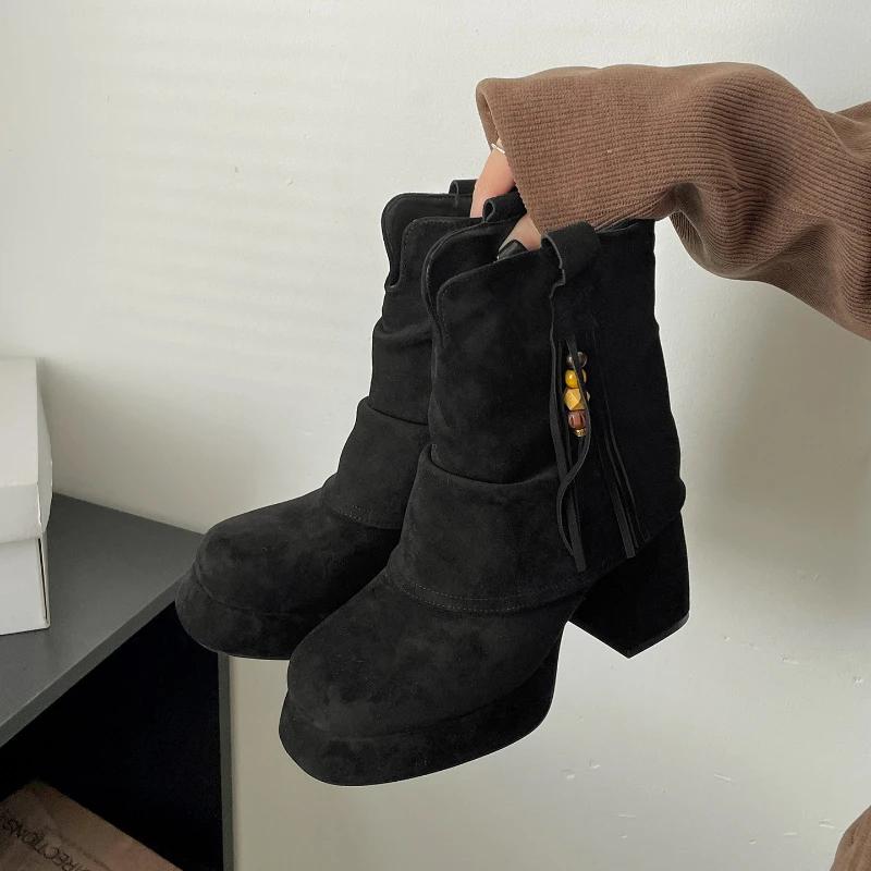 Autumn Winter Platform Height Increase Women Pipe Ankle Boots Street Style Banquet Party Stripper High Heel Short Botas Mujer