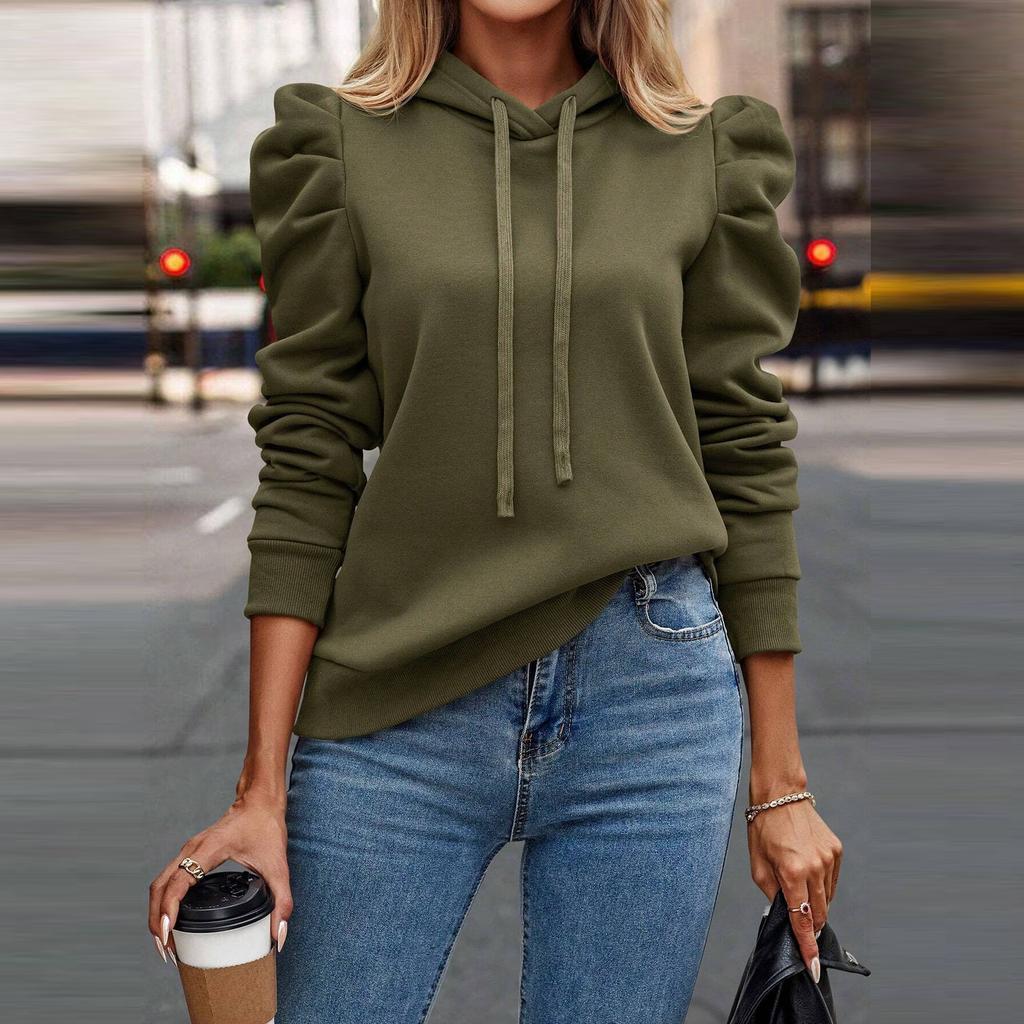 Women Solid Color Casual Hooded Sweatshirt Autumn Winter New Bubble Long Sleeve Hoodie Thickened Warm Pullover Female Hoodies Outerwear