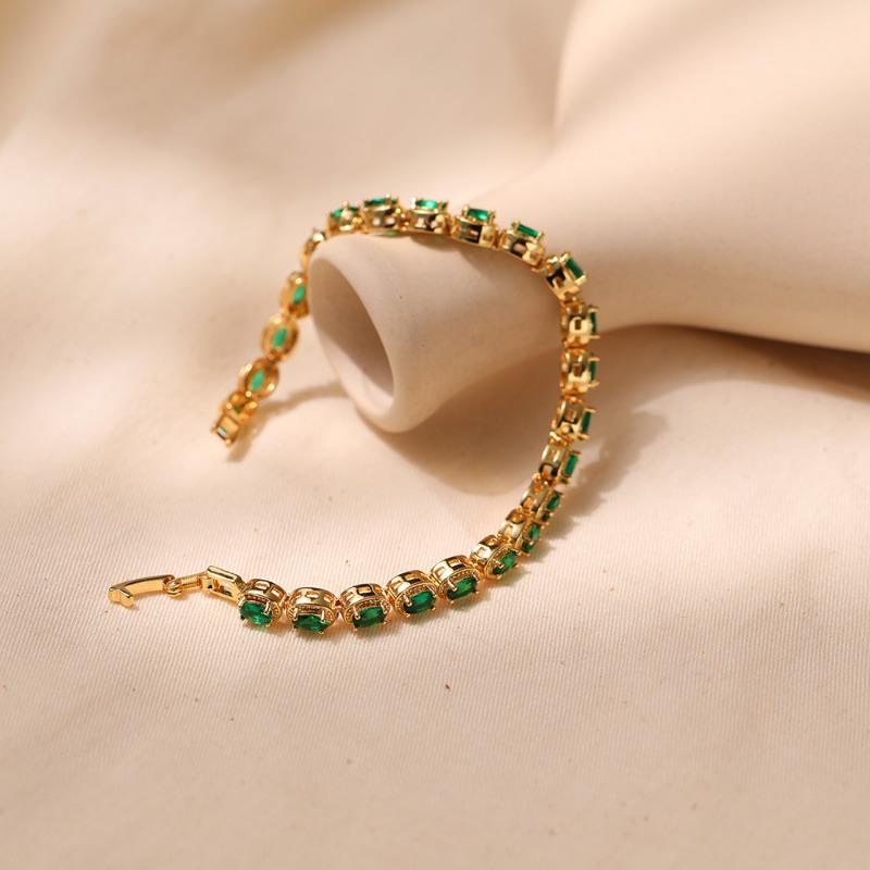 Gold Plated Emerald Green Oval CZ Tennis Bracelet