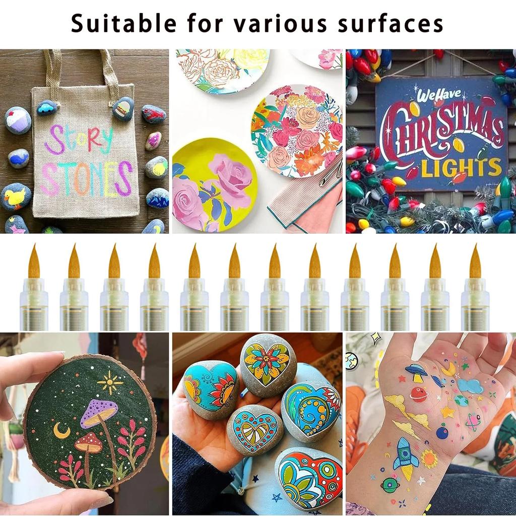 Acrylmalstifte Marker Pinselspitze Malstifte für Felsenmalerei Holz Leinwand Stein Weihnachtsgeschenk DIY Bastelarbeiten