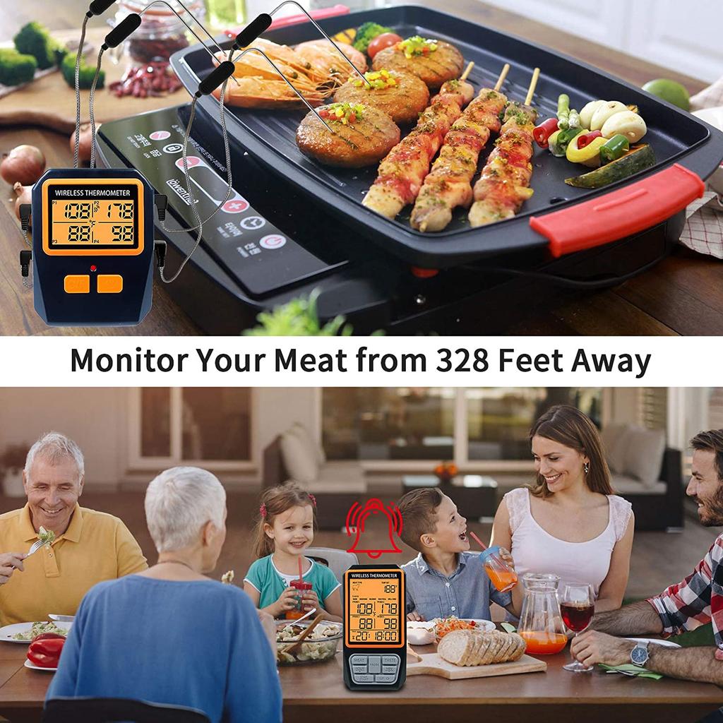 Bezdrátový masový teploměr pro grilování, uzení, BBQ, troubu, digitální kuchyňský teploměr na jídlo se 4 sondami, časovač, alarm, dárek, nový