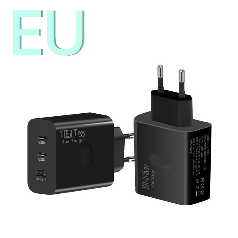

160 Вт Usb Type-C телефон Gan зарядное устройство Usb-C Pd быстрая зарядка адаптер питания для iPhone для Samsung Huawei Xiaomi Realme для планшета Black EU-Plug
