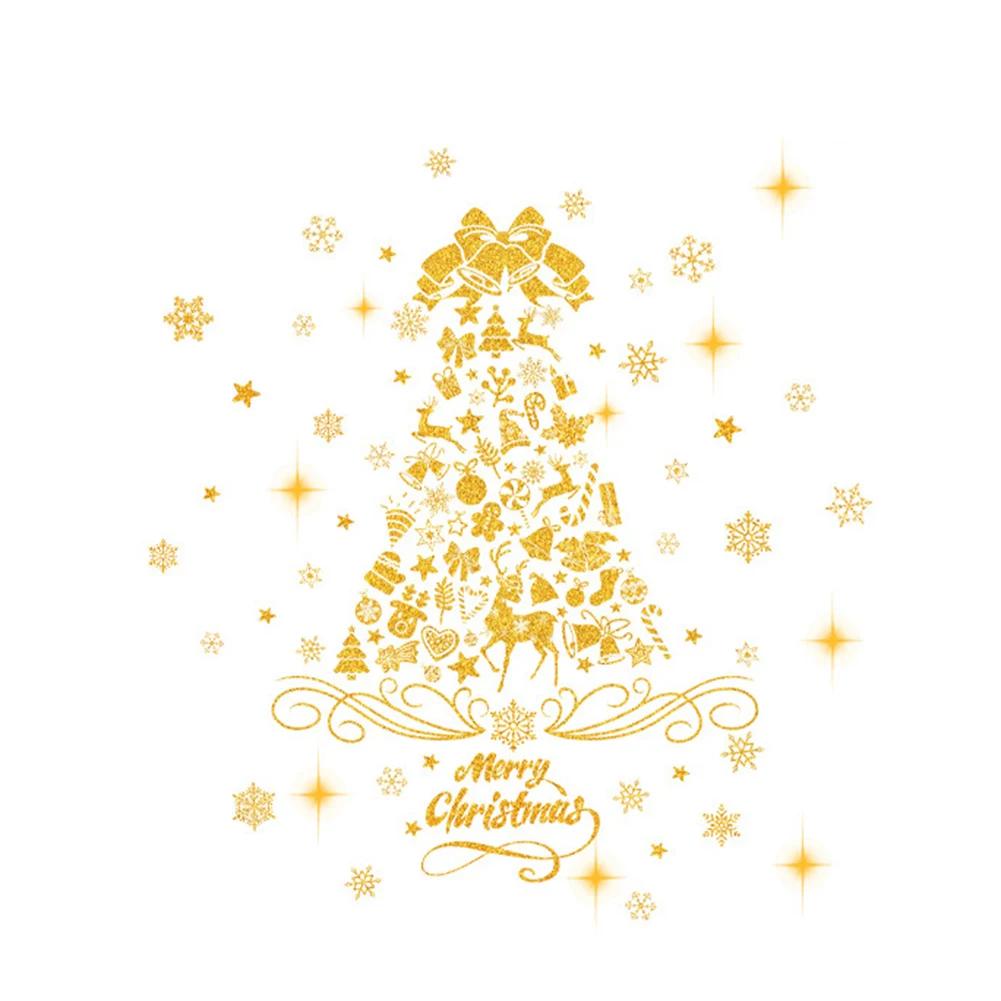 Festive Aesthetic Christmas Stickers Window Holiday Stickers Christmas Tree Window Sticker Golden Electrostatic Adhesion