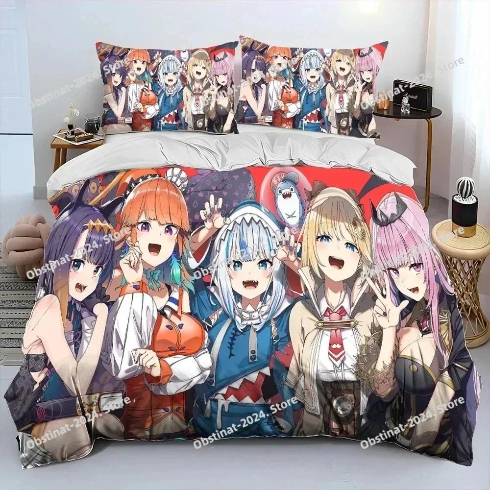 Cute Gawr Gura Hololive Anime Shark Printed Duvet Cover Pillowcase Bedding Set Bed Linen Sheet Quilt Cover Full Queen King Size