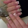 French Style Diamond Bow Fake Nails Medium Square False Nail Tips