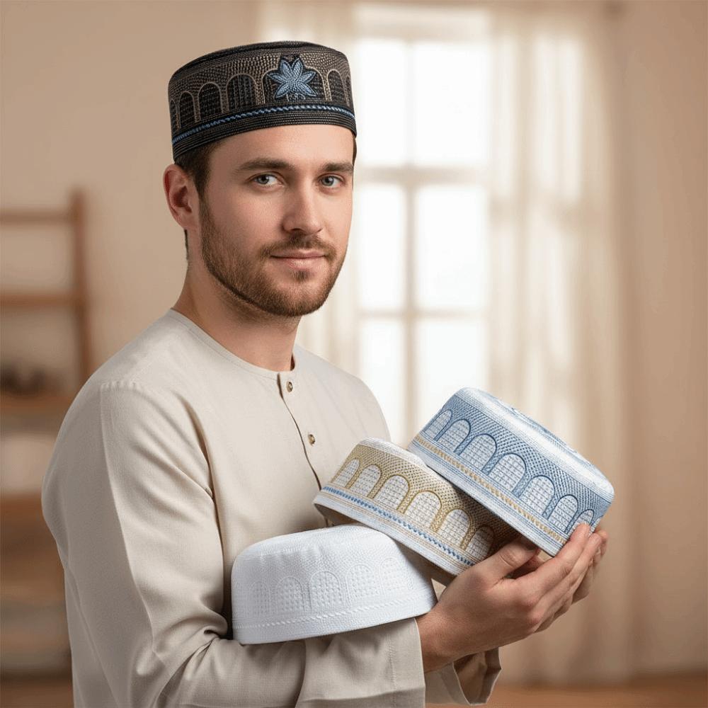 Polyester Prayer Hat Traditional Islamic Cap Fashion Muslim Hat  Leisure Wear
