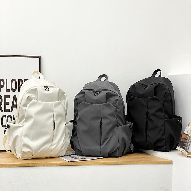 College Student Schoolbag Couple Casual Backpack Women'S Winter Solid Color Simple Texture Solid Color Backpack