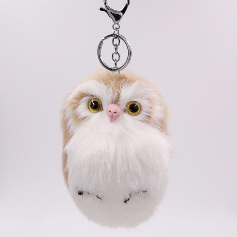 Stylish Faux Rabbit Fur Owl Keychain: Cute Plush Animal Bag & Car Pendant