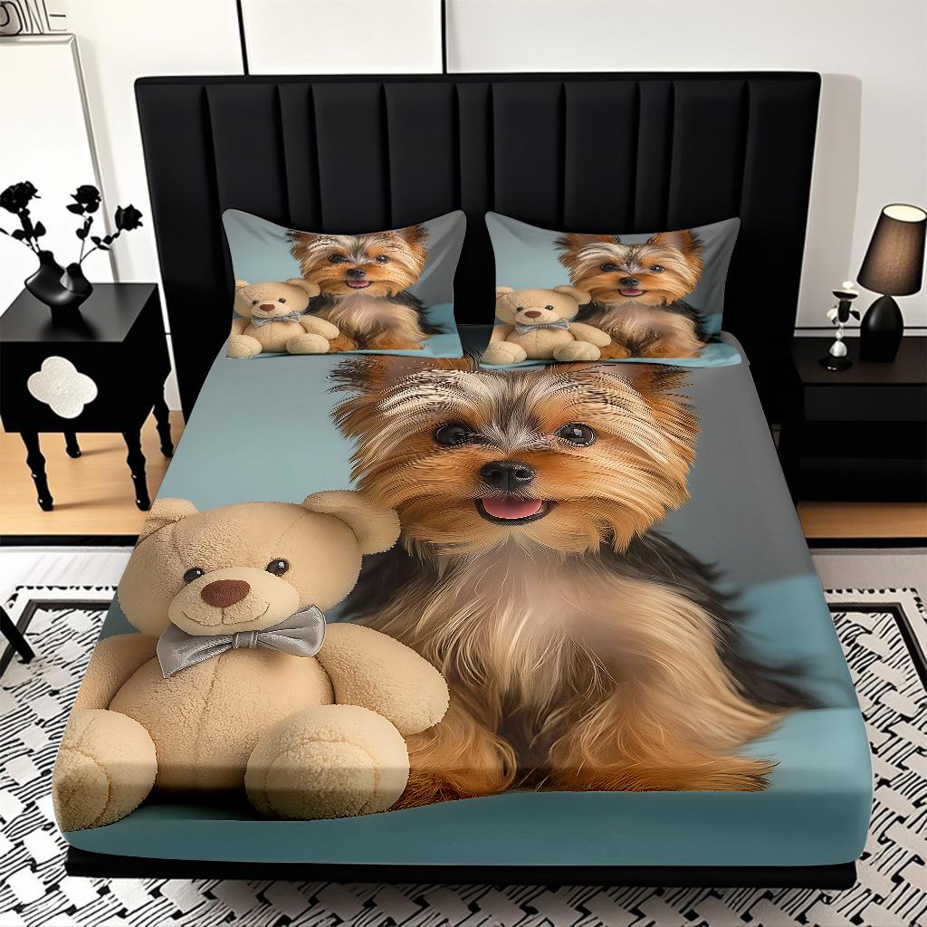 High Definition Digital Printing Cute Puppy Pattern Skin-Friendly Polished Mattress Three-Piece Set