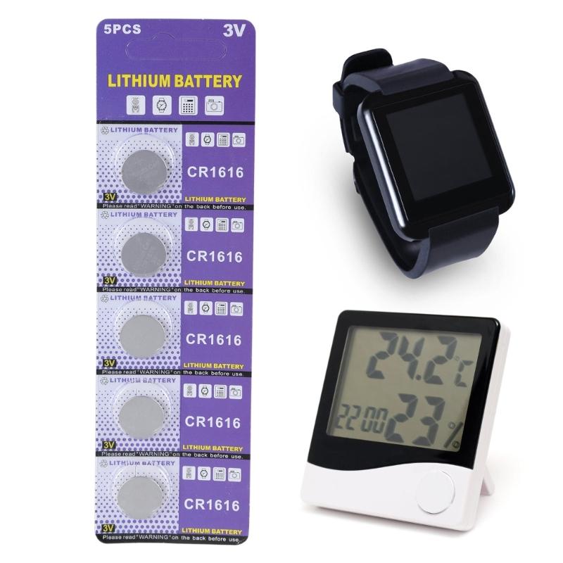 5 peças de pilhas tipo botão CR1616 3V, baterias de lítio, pacote de substituição para relógios, calculadoras, controle remoto de brinquedo