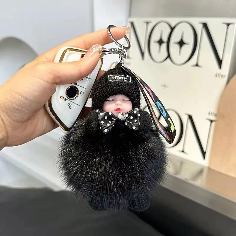 **Th Damen Mädchen Taschen Schlüsselanhänger Autos Schlüsselanhänger Geschenk Charmante Dekoration Schlafendes Baby Schlüsselanhänger Niedliche Flauschige Plüschtier Schlüsselanhänger**