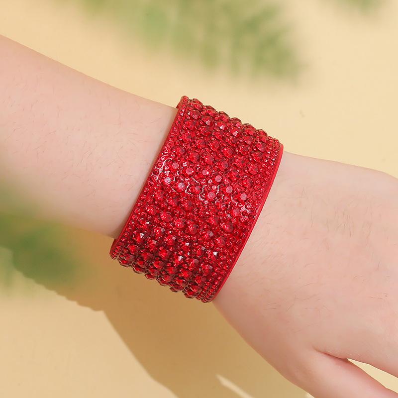 Bohemian Flannel Rhinestone Snap Button Wide Bracelet: Versatile Fashion Accessory