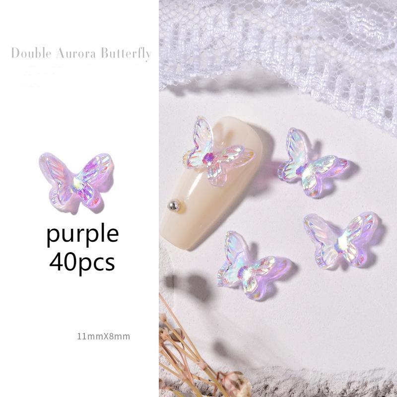 40pcs/bag Double Layer Butterfly Nail Art Decorations ResinNail Art Rhinestones For 3D Manicure DIY Fashion Manicure Tools
