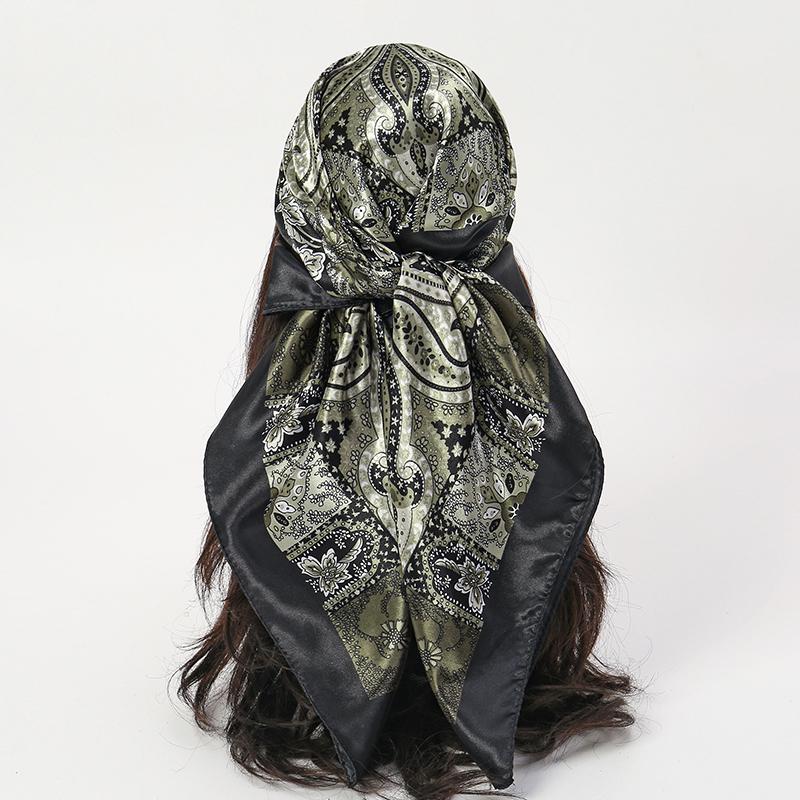 Silk Shawl Square Scarf For Women Print Headband Foulard Satin Hijab Hair Bands Neckerchief Female Head Wraps Bandana
