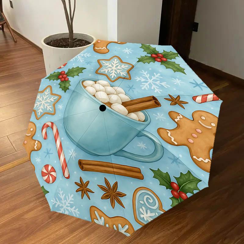 1PC Christmas cookies Hot cocoaAutomatic Open/Close Umbrella with Windproof, 8-Rib Sturdy Canopy, Durable Ribs, Fashionable Design1260A