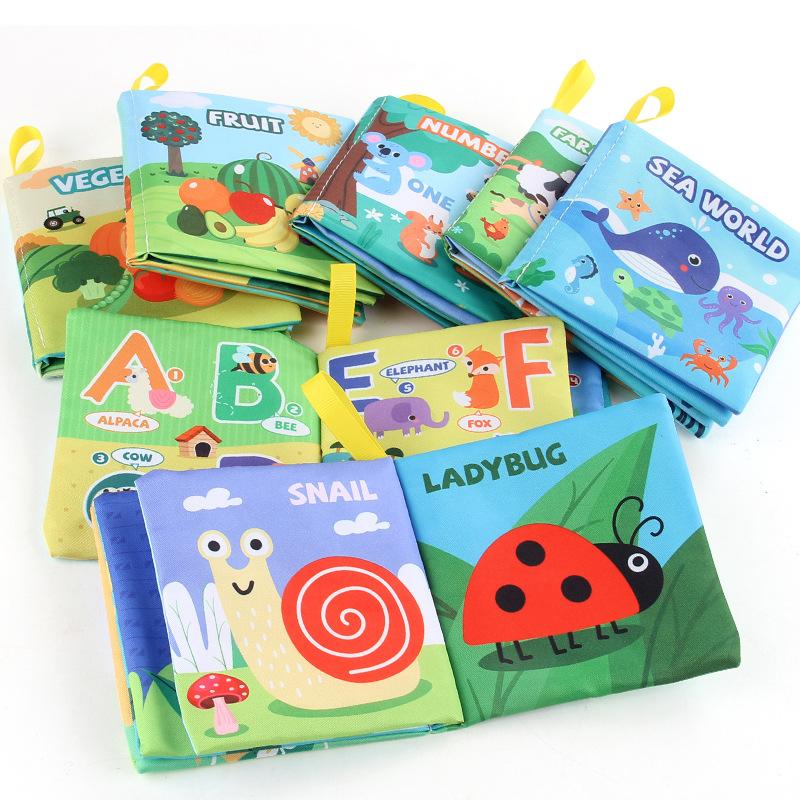Three-Dimensional Baby Cloth Book Early Education Toy 4 Pages 8 Sides Palm Book Forest Animals English Cognition Baby Cloth Book