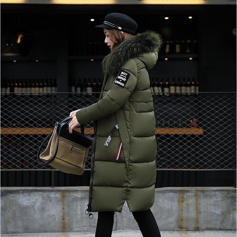 Women's Down Parkas Winter Jacket Fur Collar Thick Slim Coat Fashion Hooded Cotton Outerwear Long Winter Women Coat