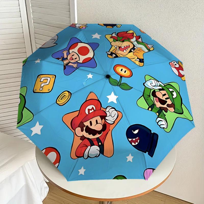 1pc Mario Luigi Automatic Folding Umbrella - Compact 8-Rib Design, Durable Plastic & Iron, Lightweight for Outdoor Daily Use,  a0929145