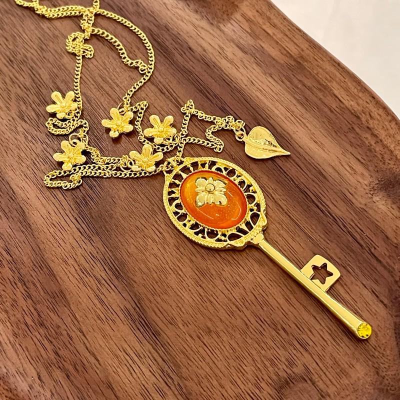 Золотая Ретро Подвеска-Ключ на Цепочке для Женщин - Шикарная, Универсальная Цепочка для Свитера